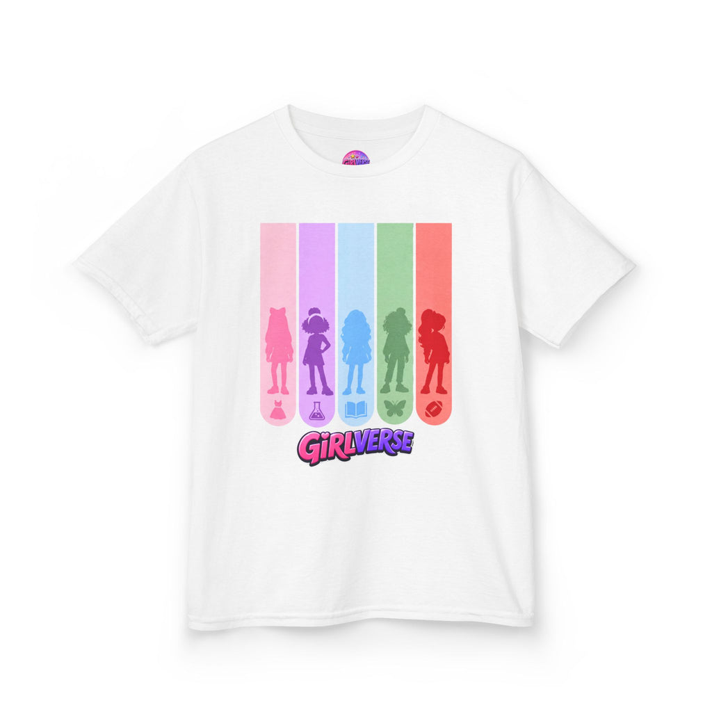GiRLVERSE Kids T-Shirt | Rainbow Character Stripe Tee